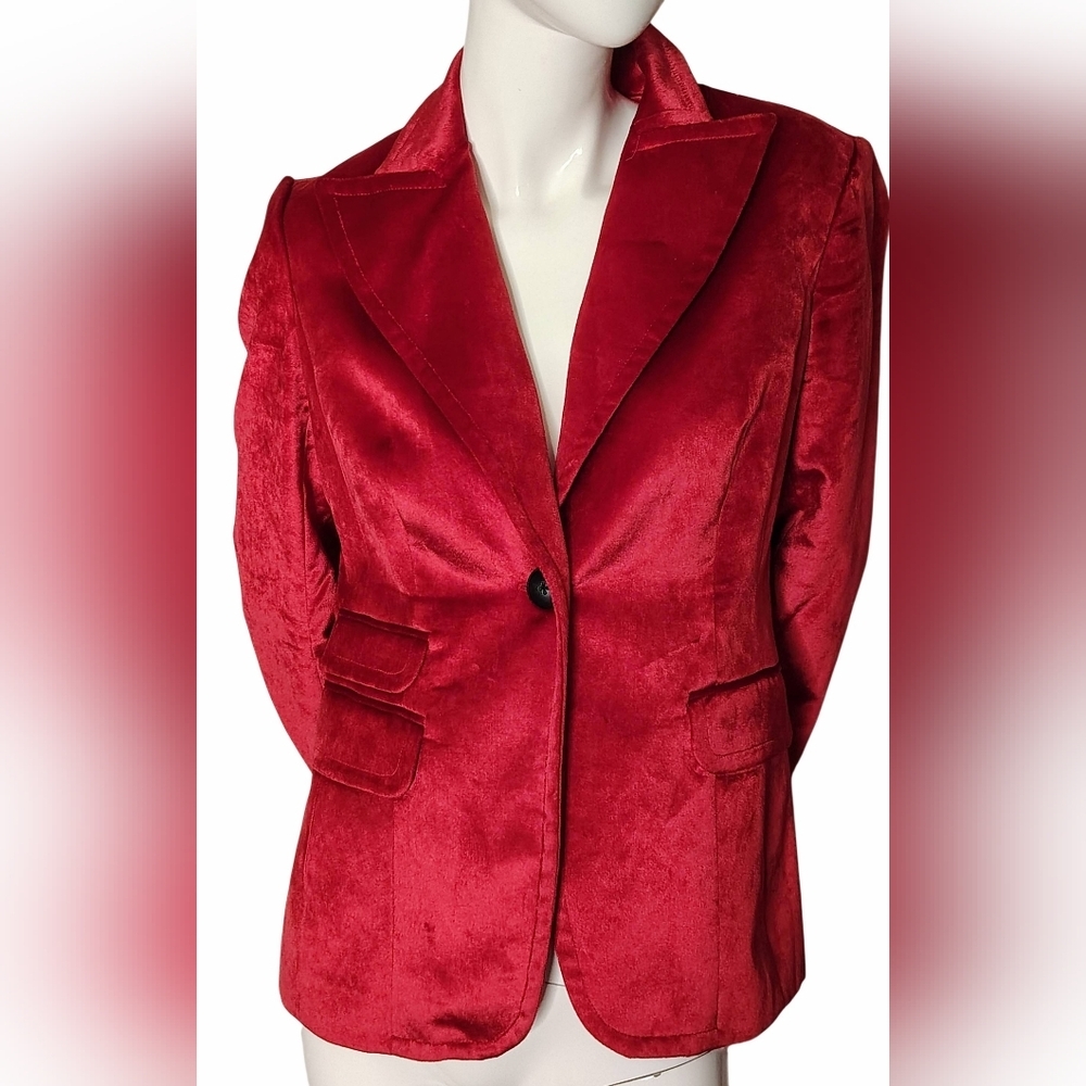 Pow Red Velvet Women's Blazer Jacket Sz Medium